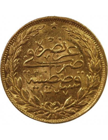 EMPIRE OTTOMAN, SULTAN MEHMED V - 100 KURUSH OR - CONSTANTINOPLE, AH 1327 / 4 (1912-1913)