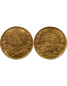 EMPIRE OTTOMAN, SULTAN MEHMED V - 100 KURUSH OR - CONSTANTINOPLE, AH 1327 / 4 (1912-1913) 2