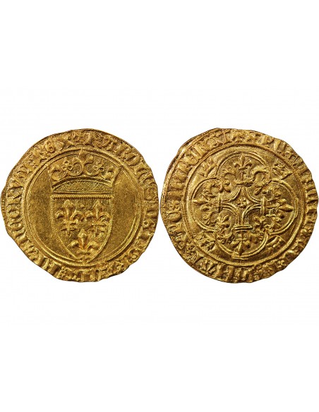 CHARLES VI LE FOU - ECU D'OR A LA COURONNE, 1420-1422 TROYES