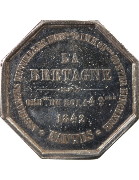 ASSURANCES MUTUELLES CONTRE L'INCENDIE, LA BRETAGNE - JETON ARGENT 1842 - NANTES POINCON MAIN (1845-1860)
