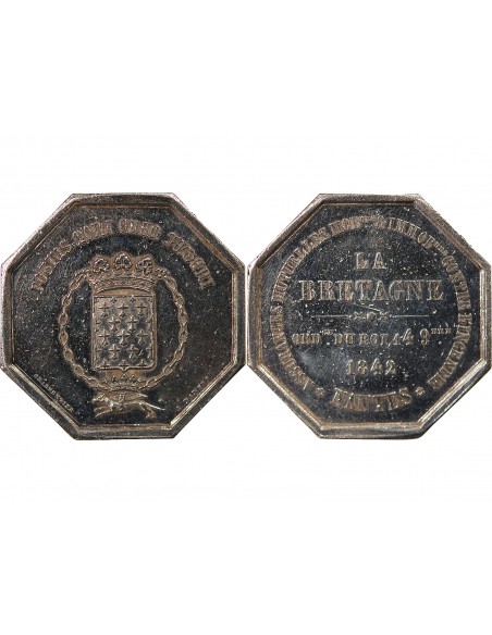 ASSURANCES MUTUELLES CONTRE L'INCENDIE, LA BRETAGNE - JETON ARGENT 1842 - NANTES POINCON MAIN (1845-1860)