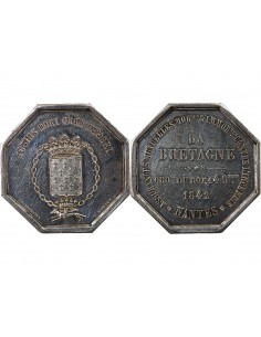 ASSURANCES MUTUELLES CONTRE L'INCENDIE, LA BRETAGNE - JETON ARGENT 1842 - NANTES POINCON MAIN (1845-1860) 2
