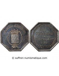 ASSURANCES MUTUELLES CONTRE L'INCENDIE, LA BRETAGNE - JETON ARGENT 1842 - NANTES POINCON MAIN (1845-1860)