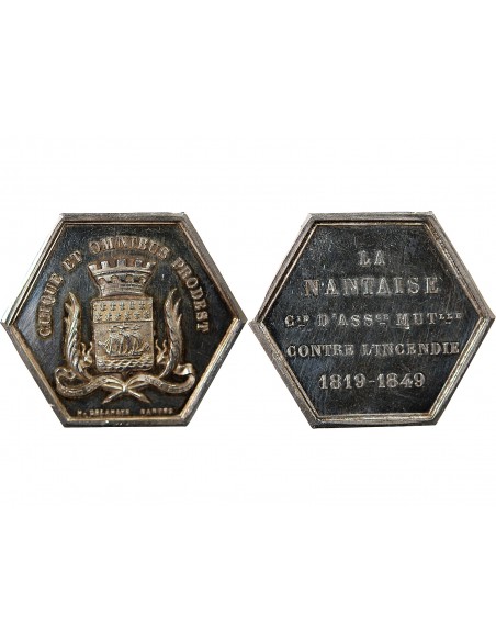 ASSURANCES MUTUELLES CONTRE L'INCENDIE, LA NANTAISE - JETON ARGENT - NANTES POINCON CORNE (après 1879), H. DELAHAYE