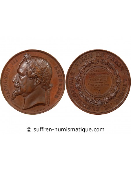 ENSEIGNEMENT DU DESSIN, NAPOLEON III - MEDAILLE 1867