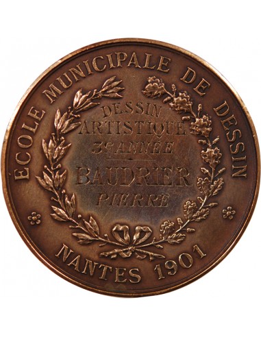 ECOLE DE DESSIN DE NANTES, PRIX DU DESSIN ARTISTIQUE DE 3e ANNEE - MEDAILLE BRONZE 1901 - ATTRIBUE À PIERRE BAUDRIER