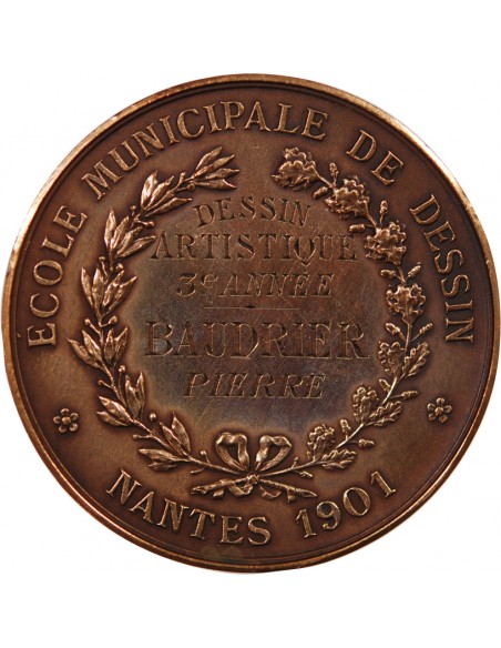 ECOLE DE DESSIN DE NANTES, PRIX DU DESSIN ARTISTIQUE DE 3e ANNEE - MEDAILLE BRONZE 1901 - ATTRIBUE À PIERRE BAUDRIER