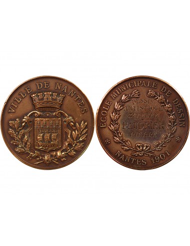 ECOLE DE DESSIN DE NANTES, PRIX DU DESSIN ARTISTIQUE DE 3e ANNEE - MEDAILLE BRONZE 1901 - ATTRIBUE À PIERRE BAUDRIER