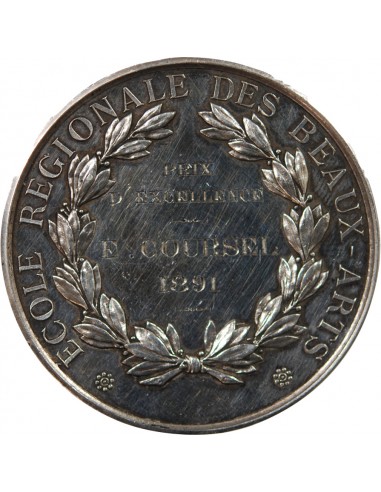 ECOLE DES BEAUX ARTS DE RENNES, PRIX D'EXCELLENCE - MEDAILLE ARGENT 1891 - ATTRIBUE À E. COURSEL