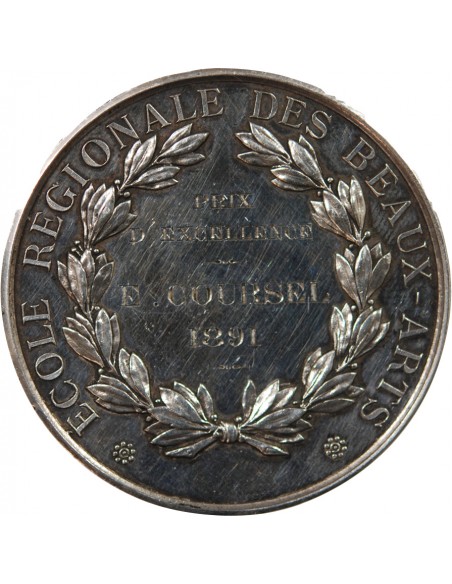 ECOLE DES BEAUX ARTS DE RENNES, PRIX D'EXCELLENCE - MEDAILLE ARGENT 1891 - ATTRIBUE À E. COURSEL