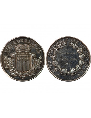 ECOLE DES BEAUX ARTS DE RENNES, PRIX D'EXCELLENCE - MEDAILLE ARGENT 1891 - ATTRIBUE À E. COURSEL