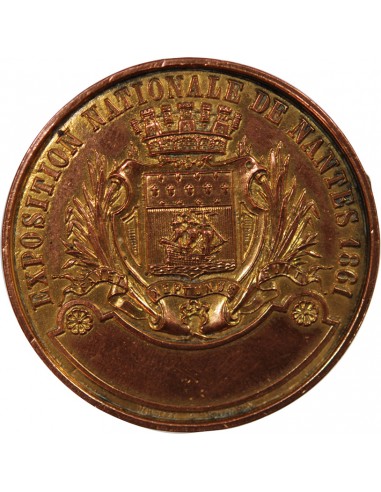 EXPOSITION NATIONALE DE NANTES 1861 - MEDAILLE, ESSAI UNIFACE ÉTAIN CUIVRÉ DORÉ, POINCON MAIN (1860)