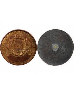 EXPOSITION NATIONALE DE NANTES 1861 - MEDAILLE, ESSAI UNIFACE ÉTAIN CUIVRÉ DORÉ, POINCON MAIN (1860) 2