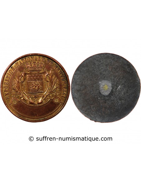EXPOSITION NATIONALE DE NANTES 1861 - MEDAILLE, ESSAI UNIFACE ÉTAIN CUIVRÉ DORÉ, POINCON MAIN (1860)