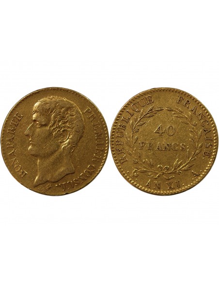 BONAPARTE Ier CONSUL﻿ - 40 FRANCS OR AN XI A PARIS﻿﻿