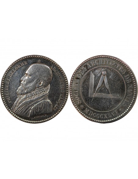 SOCIETE DES ARCHITECTES DE NANTES, PHILIBERT DELORME - JETON ARGENT 1846 - POINCON ABEILLE (1860-1879)