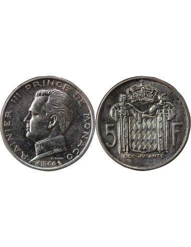 MONACO, RAINIER III - 5 FRANCS ARGENT 1966