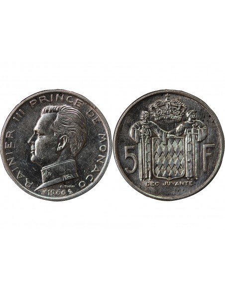 MONACO, RAINIER III - 5 FRANCS ARGENT 1966