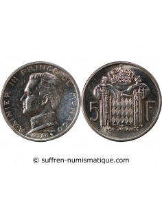 MONACO, RAINIER III - 5 FRANCS ARGENT 1966
