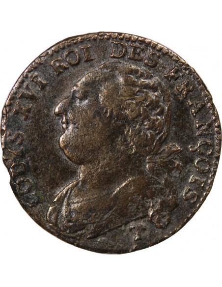 LOUIS XVI, CONSTITUTION - 12 DENIERS 1792 T NANTES
