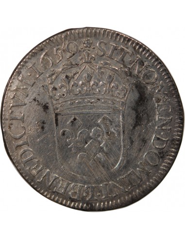LOUIS XIV - 1/2 ECU ARGENT A LA MECHE LONGUE 1659 T NANTES - R4