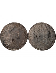 LOUIS XIV - 1/2 ECU ARGENT A LA MECHE LONGUE 1659 T NANTES - R4 2