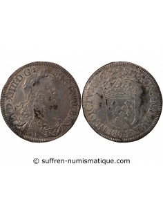 LOUIS XIV - 1/2 ECU ARGENT A LA MECHE LONGUE 1659 T NANTES - R4