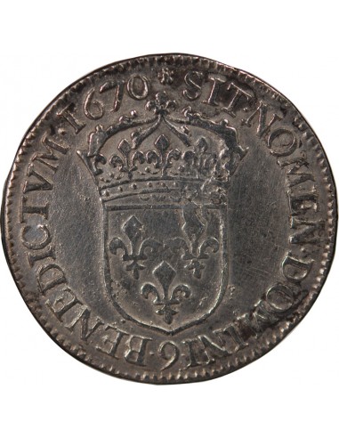 LOUIS XIV - 1/2 ECU AU BUSTE JUVENILE 1670 9 RENNES