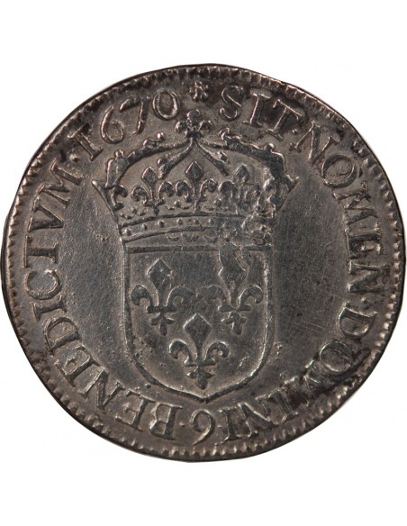 LOUIS XIV - 1/2 ECU AU BUSTE JUVENILE 1670 9 RENNES