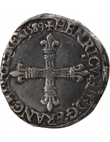 HENRI III - 1/4 ECU ARGENT 1589 T NANTES