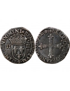HENRI III - 1/4 ECU ARGENT 1589 T NANTES 2