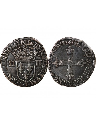 HENRI III - 1/4 ECU ARGENT 1589 T NANTES