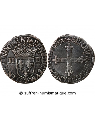 HENRI III - 1/4 ECU ARGENT 1589 T NANTES