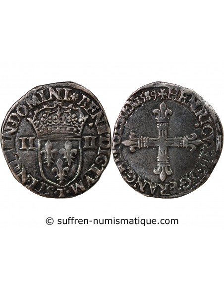 HENRI III - 1/4 ECU ARGENT 1589 T NANTES