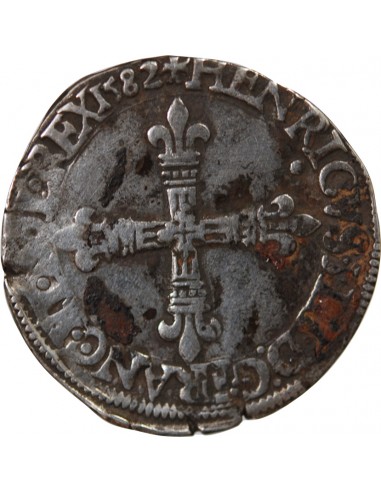 HENRI III - 1/4 ECU ARGENT 1582 T NANTES