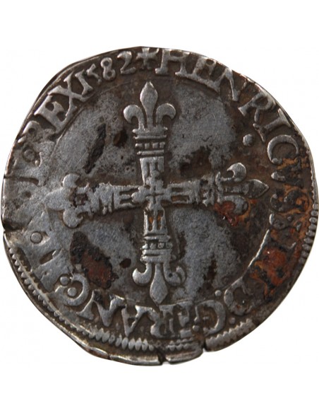 HENRI III - 1/4 ECU ARGENT 1582 T NANTES