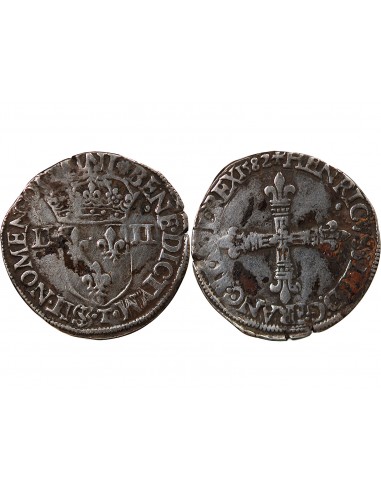 HENRI III - 1/4 ECU ARGENT 1582 T NANTES