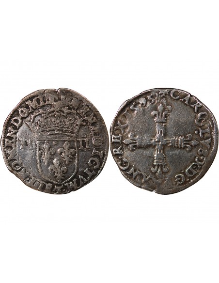 CHARLES X, CARDINAL DE BOURBON - 1/4 ECU ARGENT 1595 T NANTES