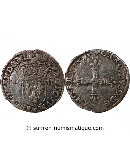 CHARLES X, CARDINAL DE BOURBON - 1/4 ECU ARGENT 1595 T NANTES