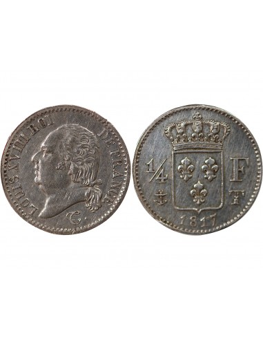 LOUIS XVIII - 1/4 FRANC ARGENT 1817 T NANTES - R2