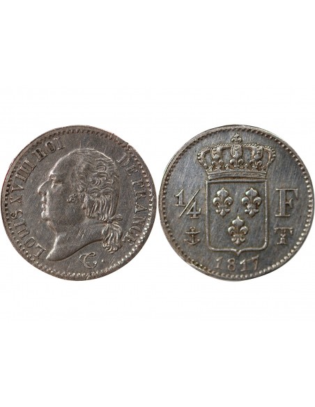 LOUIS XVIII - 1/4 FRANC ARGENT 1817 T NANTES - R2