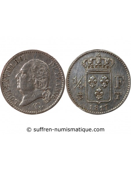 LOUIS XVIII - 1/4 FRANC ARGENT 1817 T NANTES - R2