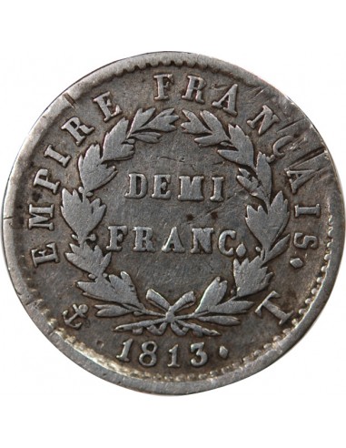 NAPOLEON Ier - 1/2 FRANC ARGENT 1813 T NANTES