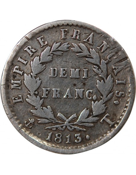 NAPOLEON Ier - 1/2 FRANC ARGENT 1813 T NANTES