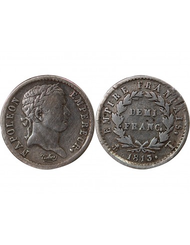 NAPOLEON Ier - 1/2 FRANC ARGENT 1813 T NANTES