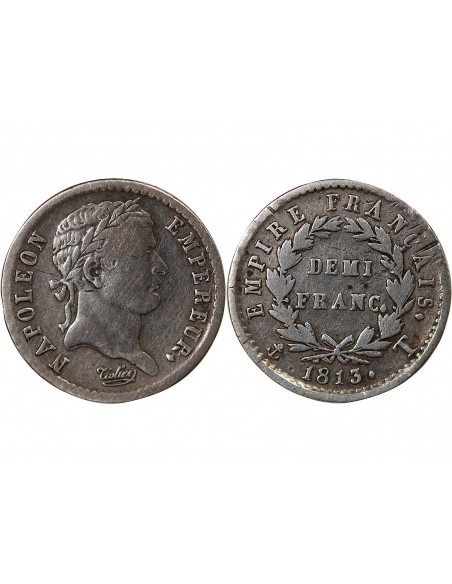 NAPOLEON Ier - 1/2 FRANC ARGENT 1813 T NANTES