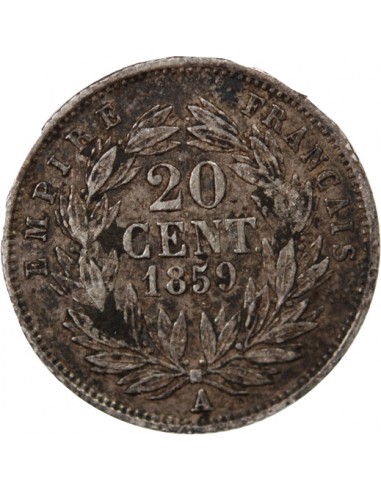 NAPOLEON III, TÊTE NUE - 20 CENTIMES ARGENT 1859 A PARIS