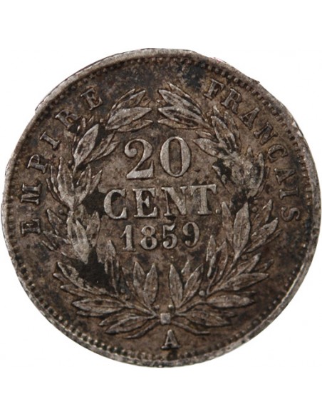 NAPOLEON III, TÊTE NUE - 20 CENTIMES ARGENT 1859 A PARIS