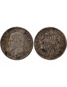 NAPOLEON III, TÊTE NUE - 20 CENTIMES ARGENT 1859 A PARIS 2