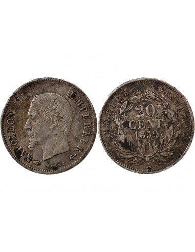 NAPOLEON III, TÊTE NUE - 20 CENTIMES ARGENT 1859 A PARIS